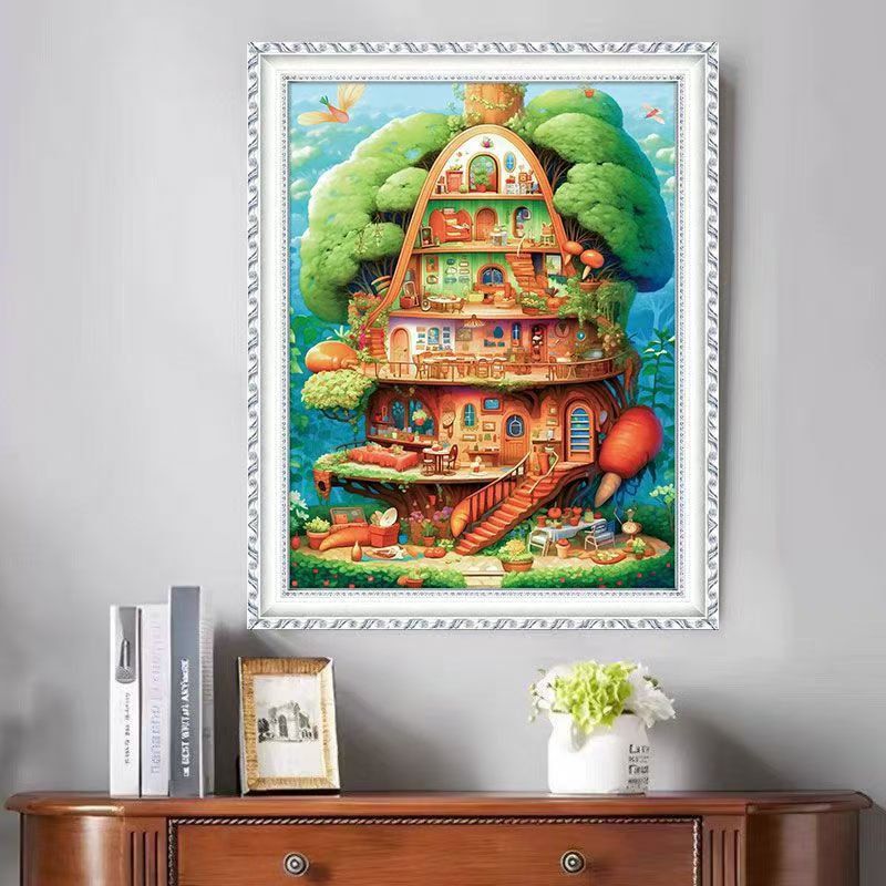 Mona Lisa real cruz de cabana encantadora dibujos animados modernos bordados a mano 49 bordados de color completo sin gancho