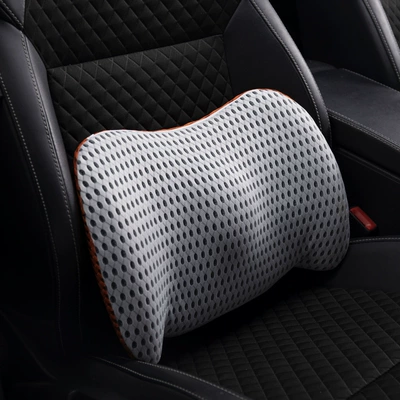 Seat Lumbar Support Neck Pillow, Waist support - mesh-breathable-light-gray-and-orange-391230-excluding-storage-bag