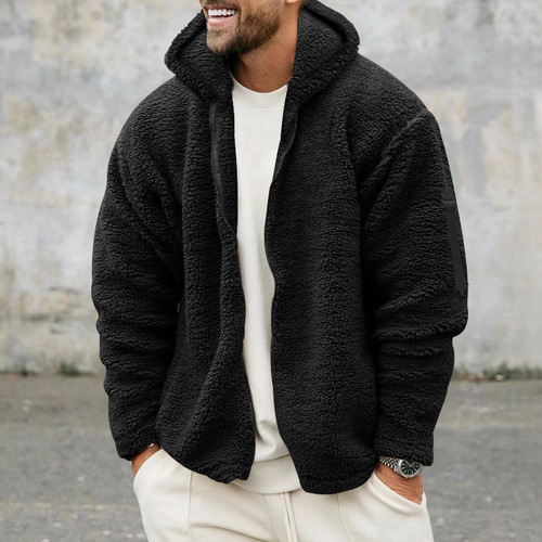  Cross-Border Men's Autumn/Winter Double-Faced Fleece Warm Jacket Coat Amazon Loose Hooded Casual Outerwear