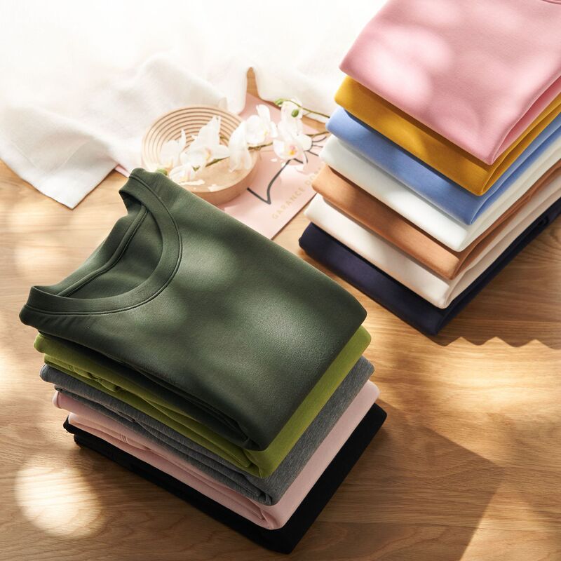 Autumn and Winter Mid-Length Round Neck Air Layer Loose Version Long-Sleeved T-Shirt for Women Korean Style Pure Color Women's Bottoming Shirt