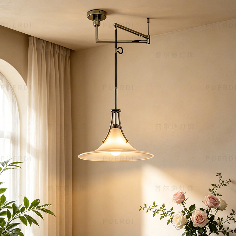 Vintage restaurant pendant light, swing arm magnolia chandelier, designer Bauhaus living room bar counter island decorative glass chandelier