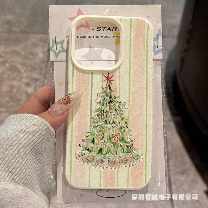 各种圣诞树适用17苹果16pro手机壳15pro仿皮纹14跨境13节日iPhone