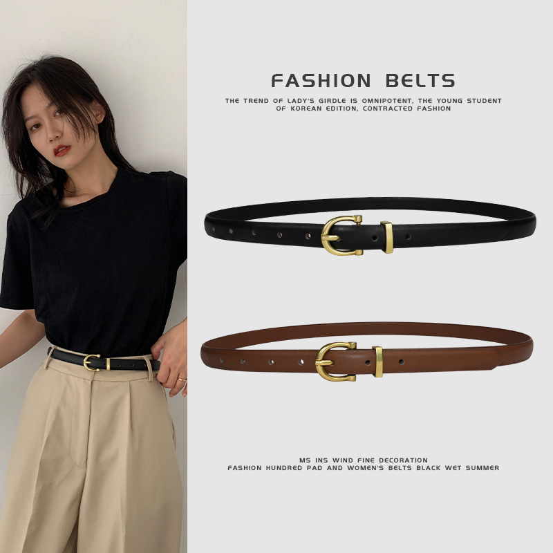 Thin Belt Women's Simple Retro Korean Style Trendy Harajuku Fashion Internet Popular Trouser Belt for Female Students