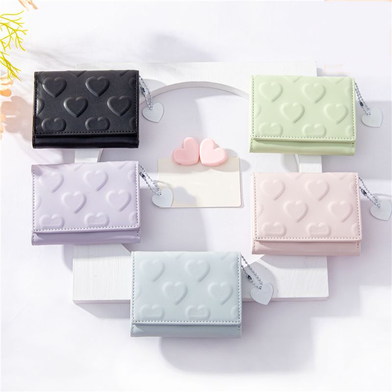 Amor corto bolso de cambio de mujer versión coreana lindo pequeño fresco plegable mini nicho bolso de tarjetas de estudiantes marea color sólido