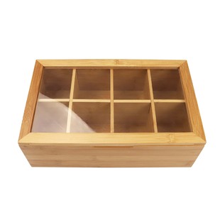 Bamboo compartment clamshell tea packaging wooden box transparent glass lid tea milk tea bag coffee bag multi-compartment wooden box
