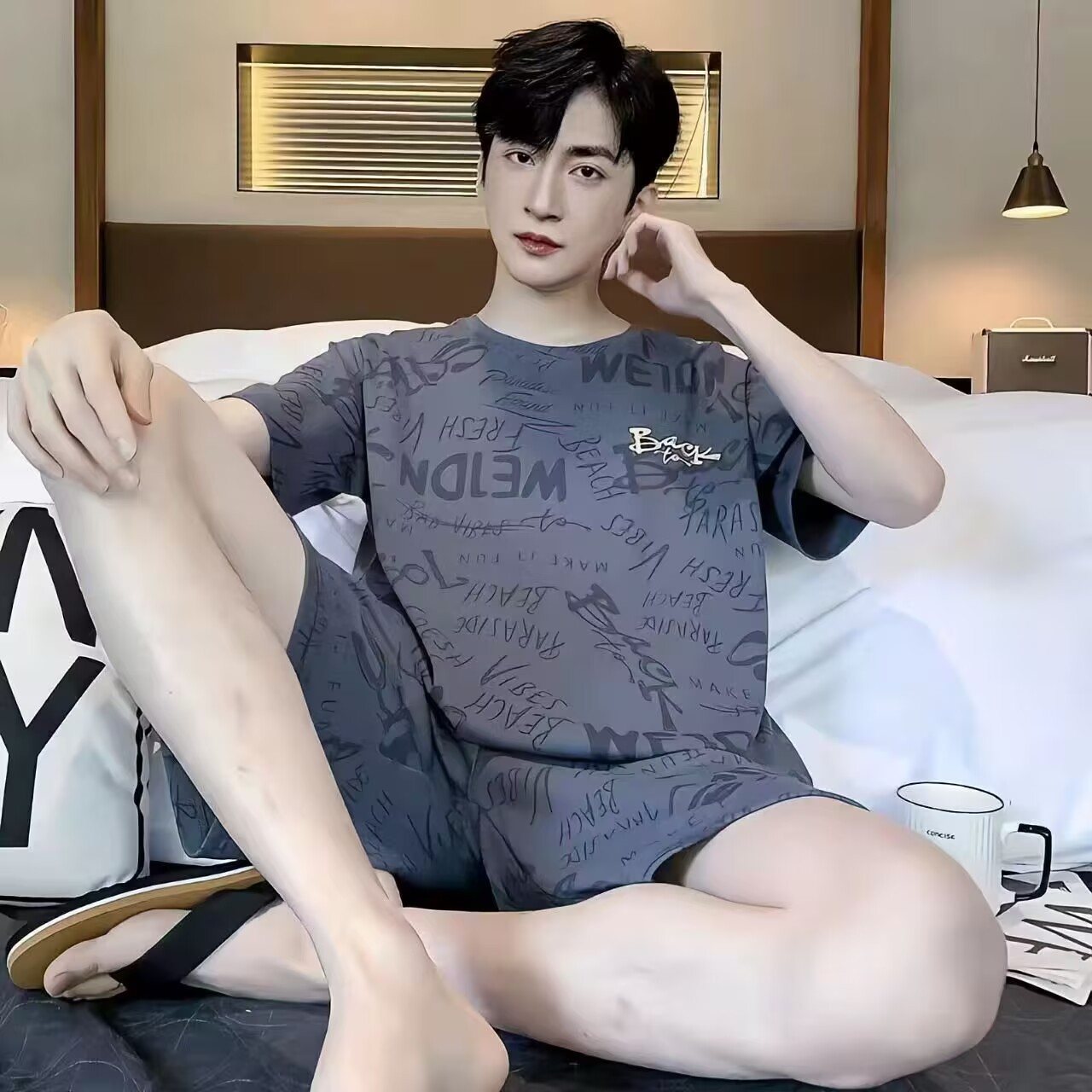 2026 comercio exterior transfronterizo verano estilo coreano de dibujos animados hombre simple relajado ocio de manga corta traje de ropa para el hogar se puede usar fuera