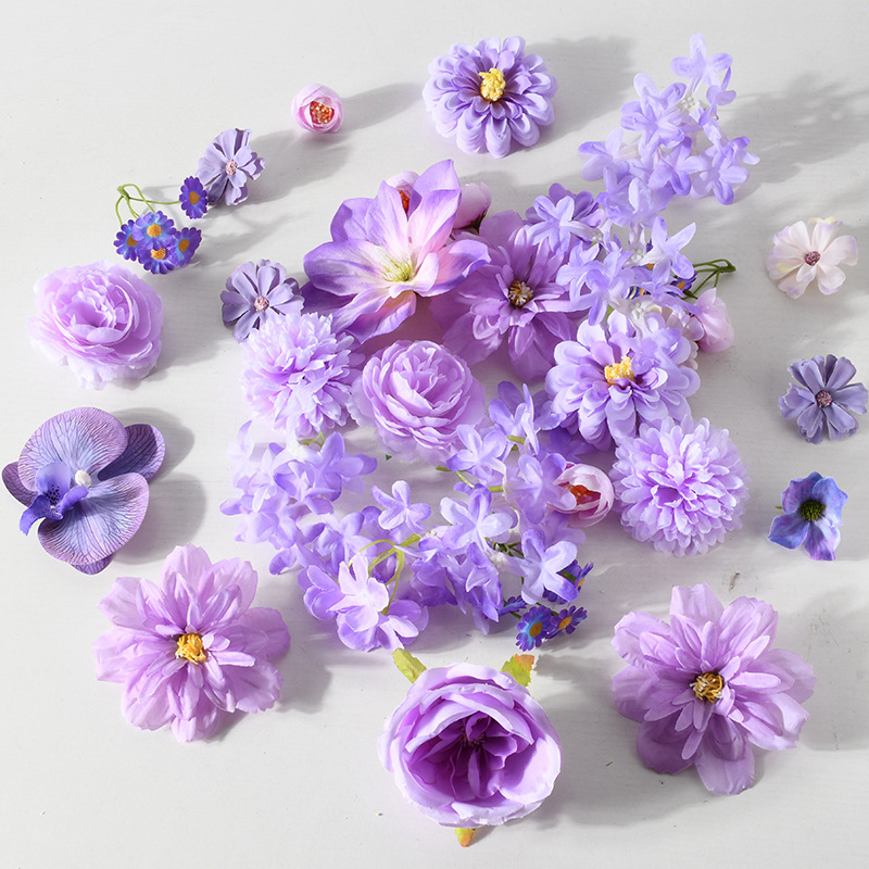 Simulación de flores falsas flores púrpura estilo Monet material DIY para la boda flor de broche flor flor flor flor de decoración diseño de guirnaldas