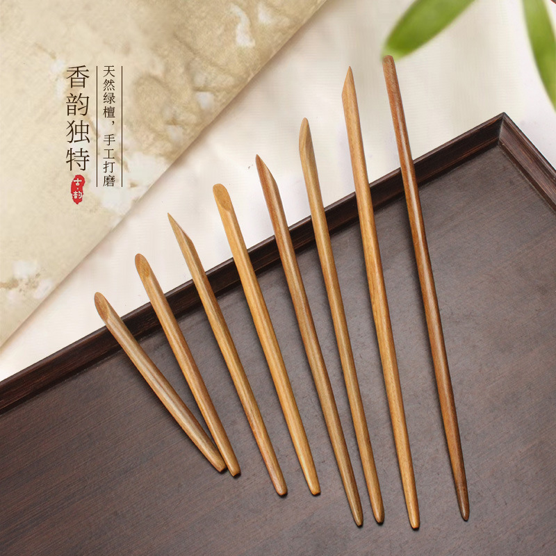 绿檀木簪子发簪盘发古风现代简约高级丸子头简簪刻字檀木一件代发