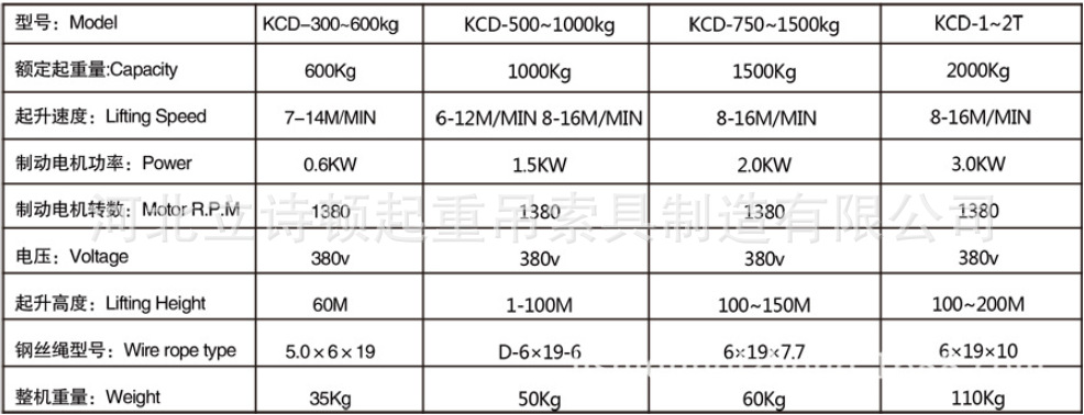 多功能提升机参数