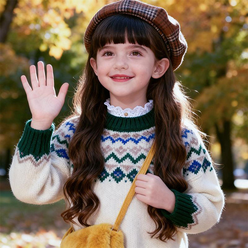 AliExpress foreign trade children's wigs, European and American girls, Qi Liu Hai, wavy hair, chemical fiber full headgear, cross-border wholesale