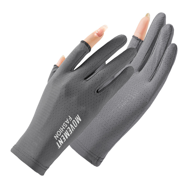 Guantes de protección solar para mujer de seda de hielo fino primavera y verano Protección UV conducción antideslizante fuga dedo pesca sombrilla