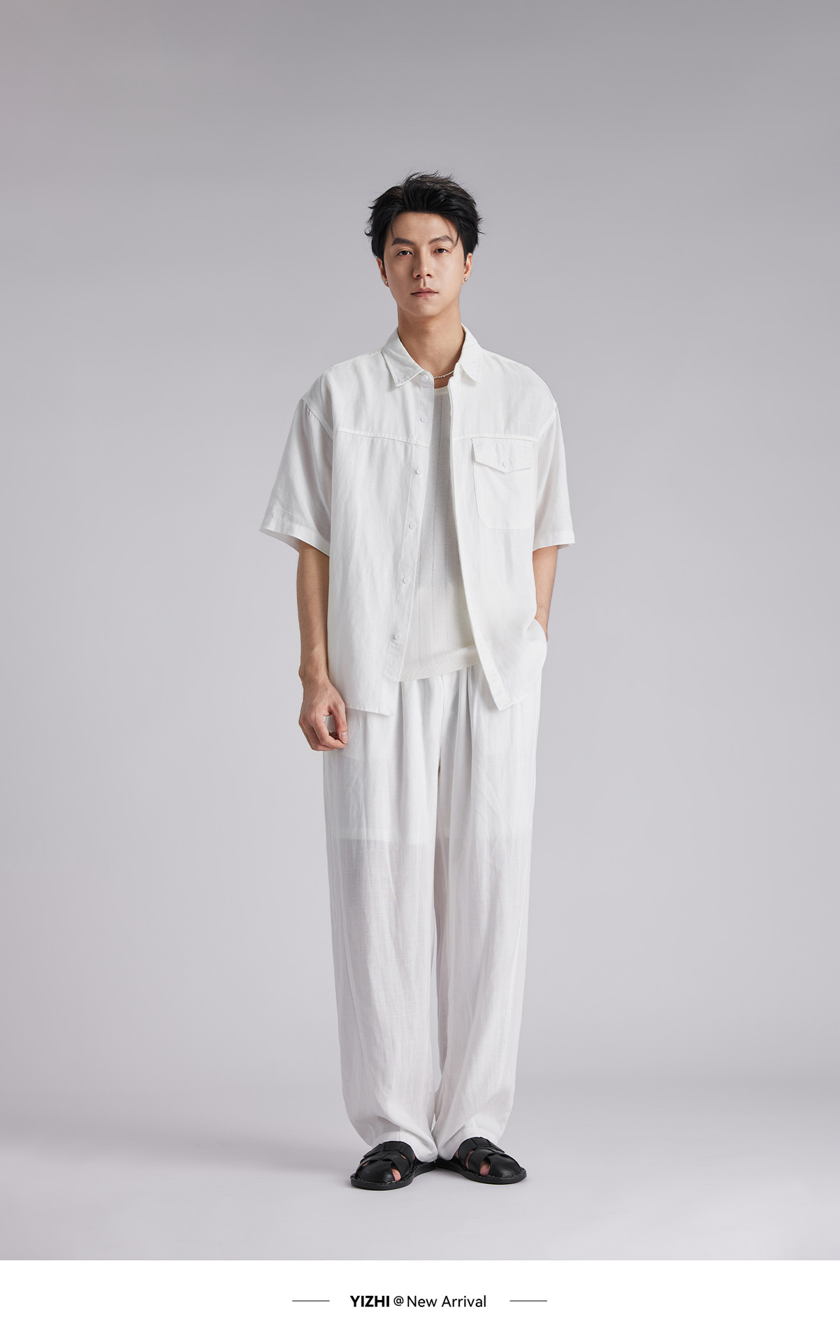 Bộ sơ mi linen tay ngắn nam phong cách lịch lãm, thoáng mát — Xanh navy chi tiết 8