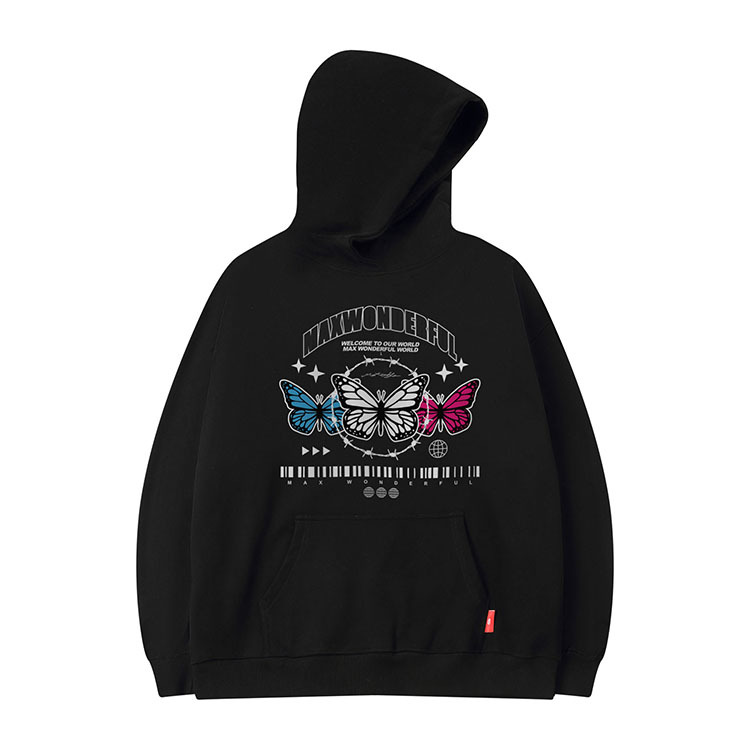 Vêtements pour hommes pull à capuche couleur lourde sweat-shirt papillon 400G velours léger plus velours style couple ample_voghion.com