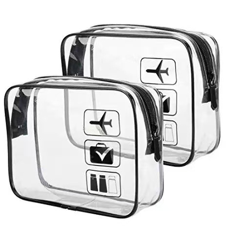 Amazon cruza fronteras para aviones de PVC impresión de maquillaje transparente bolsa de cremallera bolsa de lavado para diseñar
