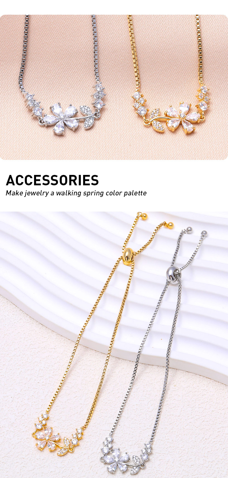 Elegant Zircon Flower Bracelet Adjustable Floral Rhinestone Bangle_voghion.com