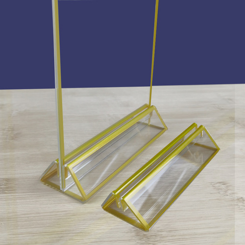 Wholesale New Acrylic A5A6 Gold Edge Table Card Combination Desk Nameplate with Double-Sided Transparent A4 Advertising Display Sign