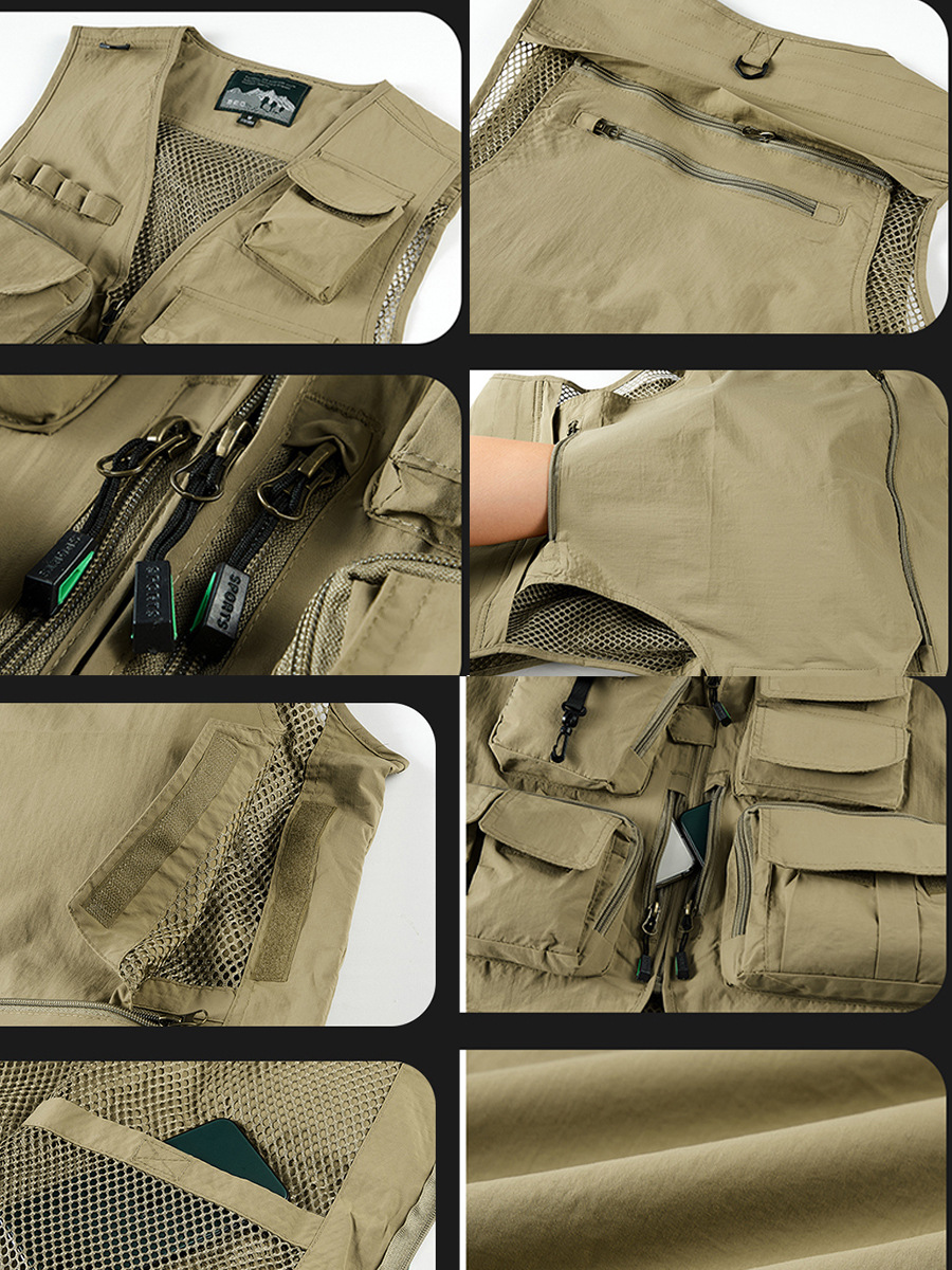 Chaleco de Pesca y Fotografía con Múltiples Bolsillos para Hombre de Poliéster, para Pesca y Fotografía