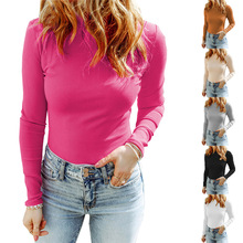 2025欧美外贸上衣套头高领女秋季针织螺纹修身女装打底跨境长袖