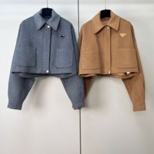 品质羊毛呢短款外套女欧美风时尚百搭双面尼工装口袋拉链夹克上衣