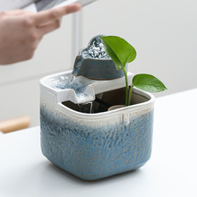 新中式桌面流水摆件客厅循环水车办公室茶几转运球小鱼缸喷泉E18