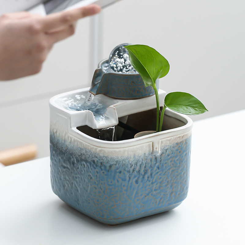 新中式桌面流水摆件客厅循环水车办公室茶几转运球小鱼缸喷泉E18