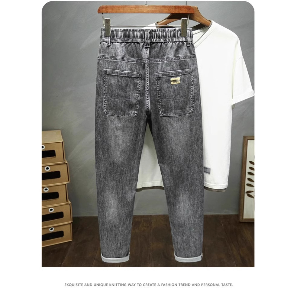Schwarze, bügelfreie Herren-Arbeitshose, gerades Bein, elastischer Bund, Jeans, neuer Stil für Frühling und Herbst_voghion.com