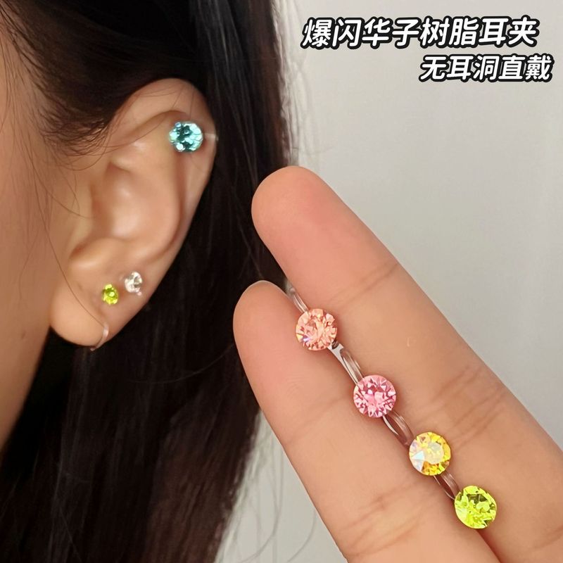 爆闪树脂耳夹圆钻多规格合集小众轻奢款耳饰耳骨钉耳蜗钉华子耳钉|undefined