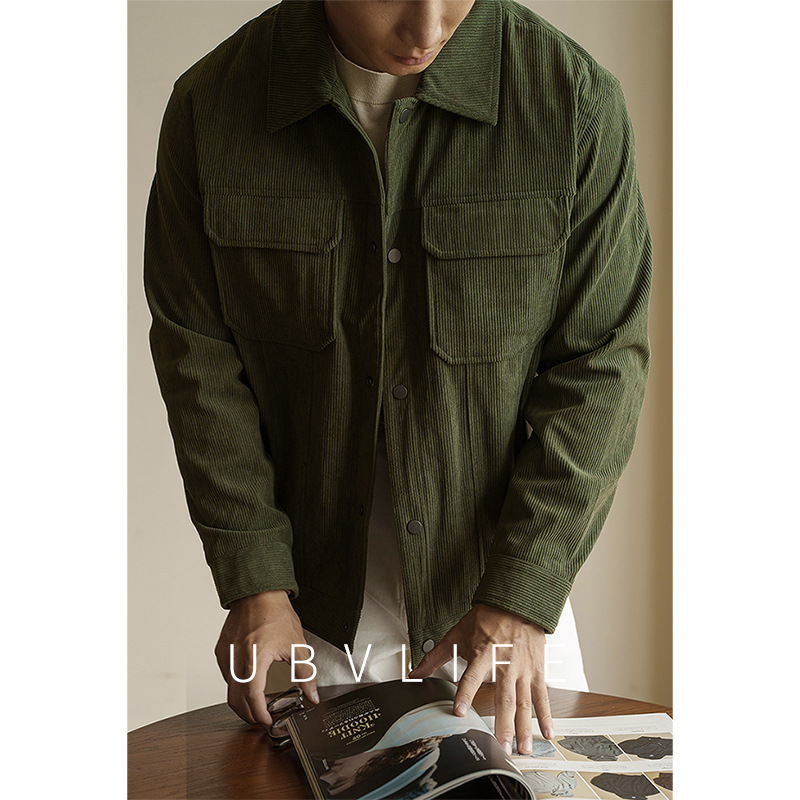 [Urban Soft Shell] Retro Corduroy Single-Breasted Lapel Jacket Men's 2025 Autumn Wide Jacket