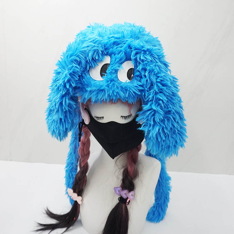 Ski Helmet Cap Cover Super Cute Blue Big-Eyed Dog Cartoon Doll Snow Helmet Decoration Accessories Removable and Washable