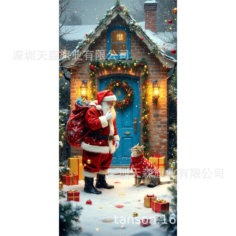 跨境新款热卖圣诞节门帘圣诞老人门盖节日装饰旗帜户外拍照背景布|undefined