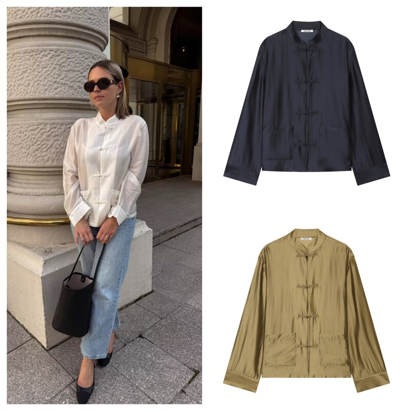 Myst&Za New Summer Product Cross-Border Women's Clothing Round Neck Long-Sleeved Shirt with Knot Buttons and Contrasting Stripes 4786166