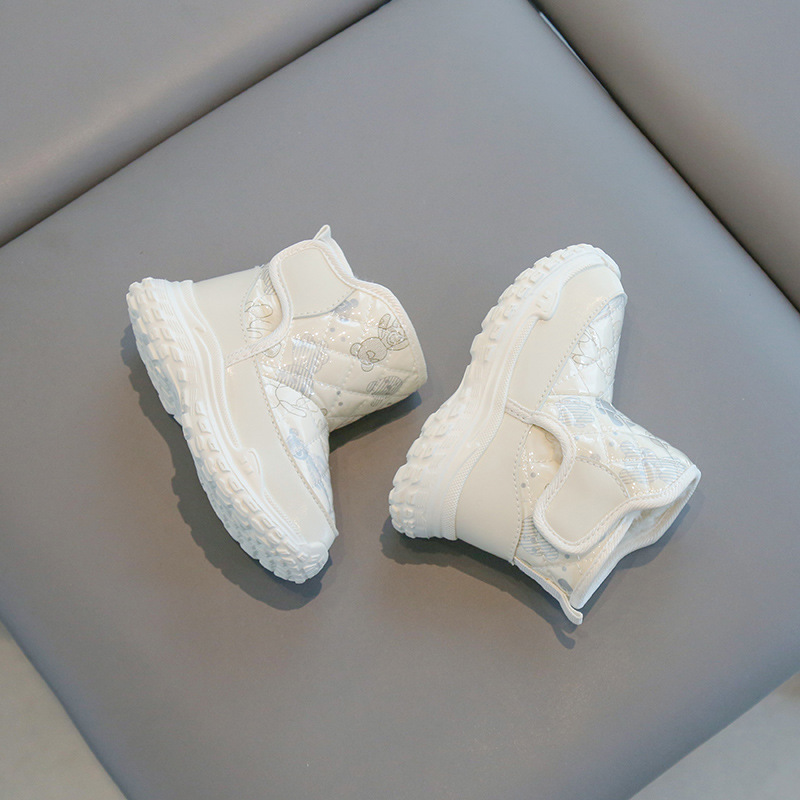 Botas de nieve para niños engrosadas con forro polar de Velcro alto de color sólido zapatos casuales acolchados de algodón cálidos botas acolchadas de algodón para hombres y mujeres