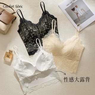 爆款蕾丝美背吊带一体式固定杯V领纯欲性感大露背内搭背心女