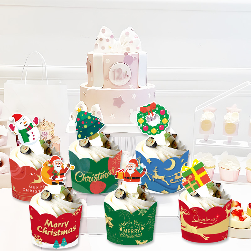 クリスマスパーティー用品装飾クリスマスケーキカードカードカード旗紙コップの縁|undefined