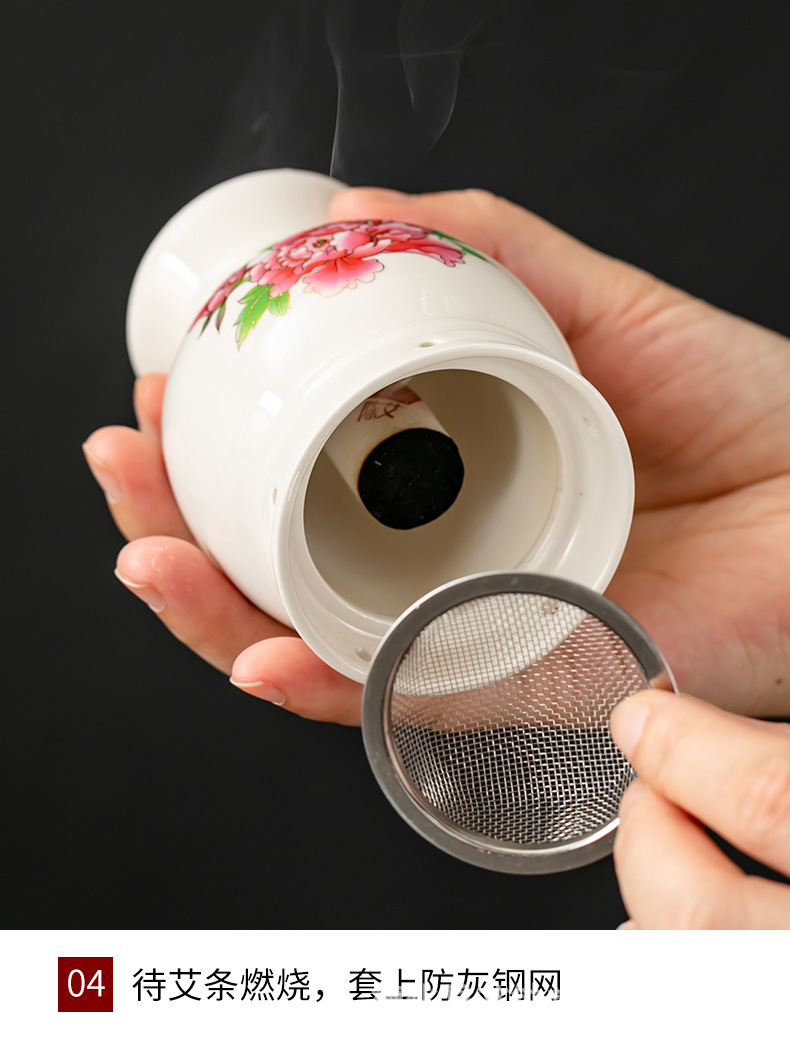 Ceramic Double-Layer Moxa Cup Multi-Function Moxibustion Box Full Body Handheld Gua Sha Jar quality and texture