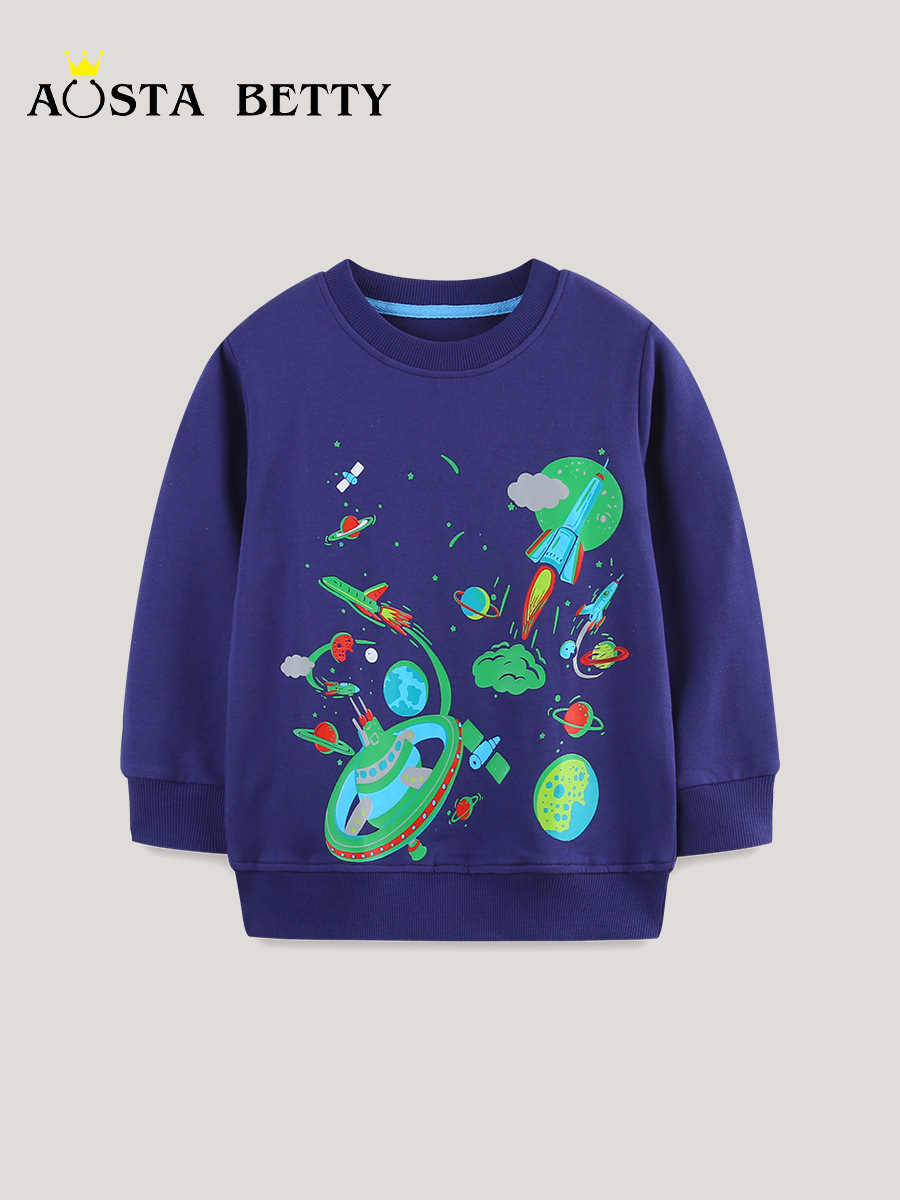 Estilo europeo y americano dibujos animados de ropa protectora para niños impresión nocturna ropa protectora de cuello redondo para niños, punto de algodón, ropa casual para niños al por mayor