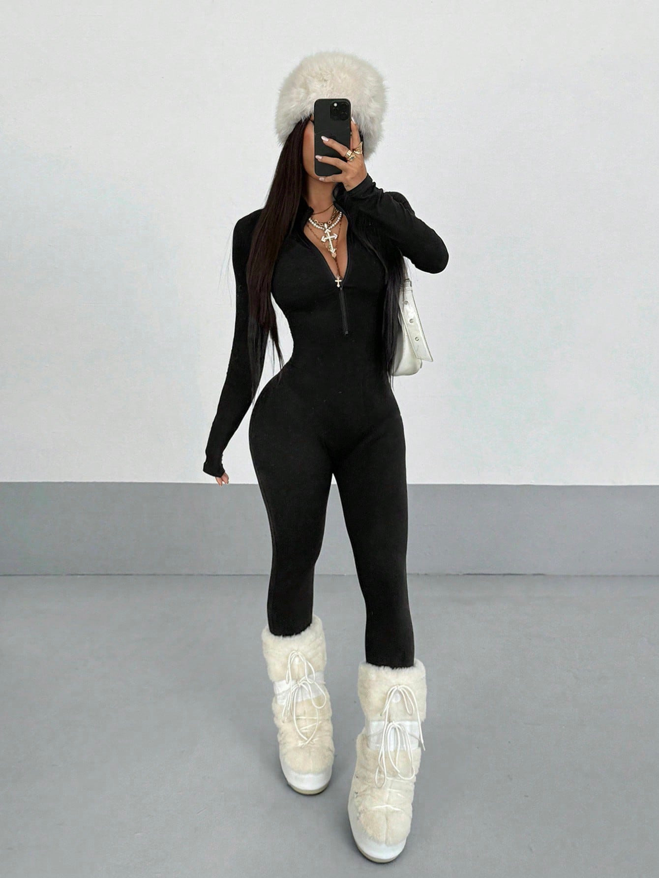 Fashionable Slim-Fit Solid Color Sports Jumpsuit With Zipper Pullover For Women Elastic Sexy Bodysuit_ecoleips.com