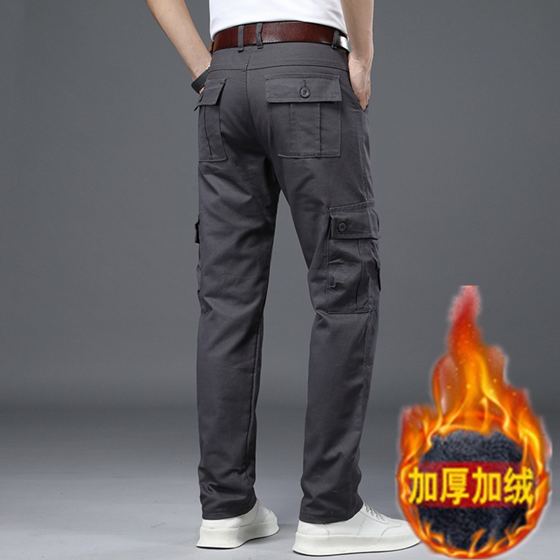 Winter Cotton Fleece-lined Thickened Warm Overalls Men's Loose Straight Multi-pocket Wear-resistant Work Pants Military Pants