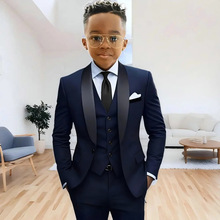 外贸跨境男童西服套装纯色儿童西装三件套主持人钢琴演出服高级感