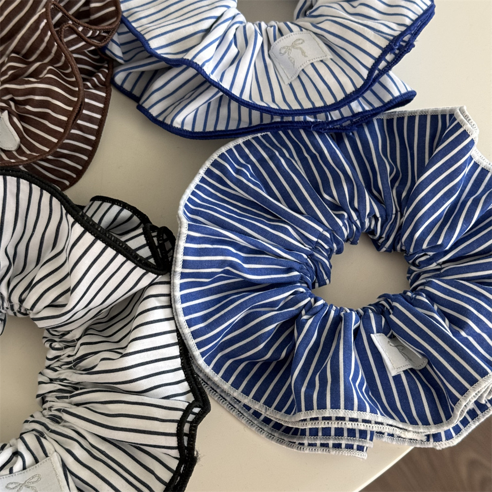 Doppellagiges Haargummi In Blau Gestreift Süßes Haaraccessoire_voghion.com