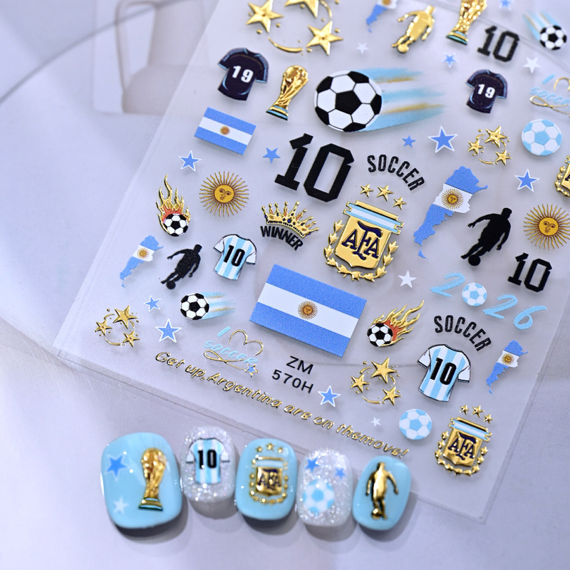 World Cup Football-Themed Nail Stickers Argentina Portugal Trophy Gold Foil Embossed Nail Stickers Decoration World Cup Football-Themed Nail Stickers Argentina Portugal Trophy Gold Foil Embossed Nail Stickers Decoration