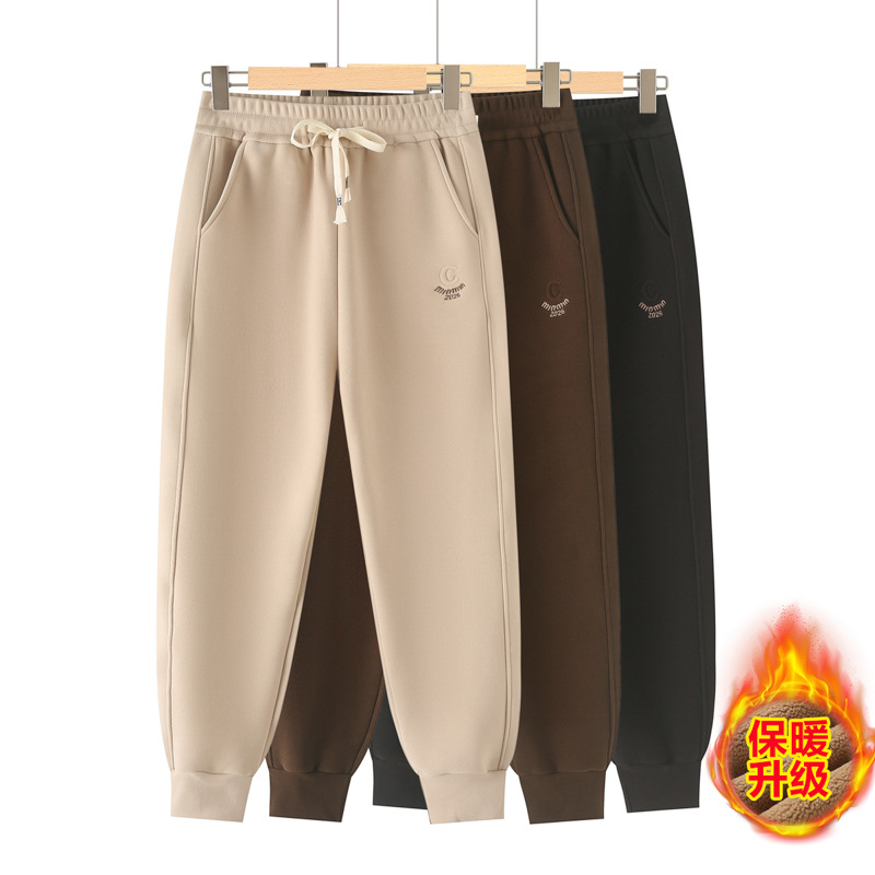 2025 Autumn and Winter Mom's Clothing Fleece-Lined Thickeneded Straight Pants Sweatpants Casual Pants Elastic Waist Women's Pants Middle-Aged and Elderly Women's Clothing