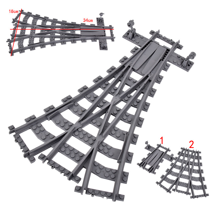 Bloques de construcción de tren de la ciudad Tren de la vía recta carril curvo carril Tenedor carril suave piezas de montaje Juguetes