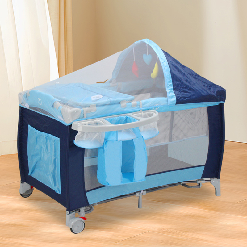 Cama de bebé con mosquiteros, cama plegable multifuncional para bebés, mesa de pañales, cama de juegos, cama de bebé