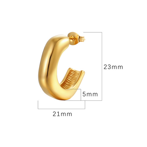 Elegant and Trendy Asymmetrical Cubic Stainless Steel Earrings Cast in 18K Gold, Perfect for Women's Titanium Steel Style and Charm