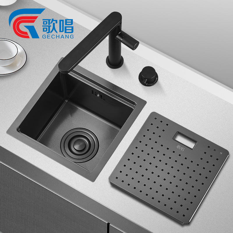 Singing Invisible Sink Black Mini Small Single Sink Nakajima Bar Sink Thickened Handmade Sink Stainless Steel Sink
