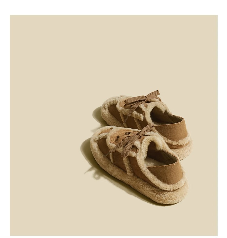 Casual Shoes For Women Plush Lining Warm Lace-up Winter Footwear_voghion.com