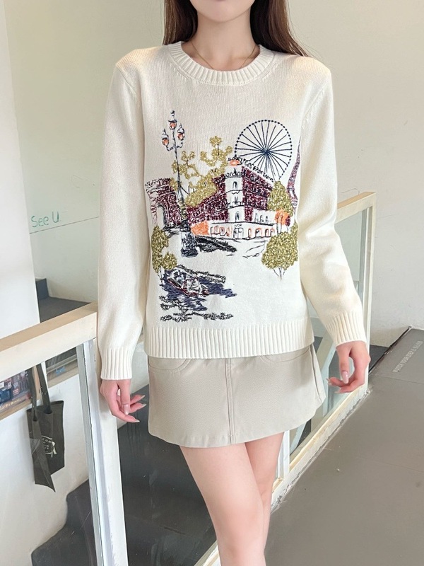 2025 初秋の新スタイル Nanyou Haute Couture D+ ファッション重工業建築植物刺繍ラウンドネックルーズ長袖セーター|undefined