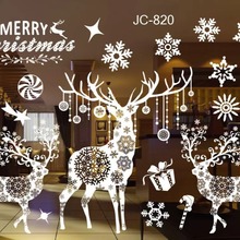 黑白圣诞贴纸橱窗圣诞老人雪花场景布置墙贴静电玻璃贴定 制批发