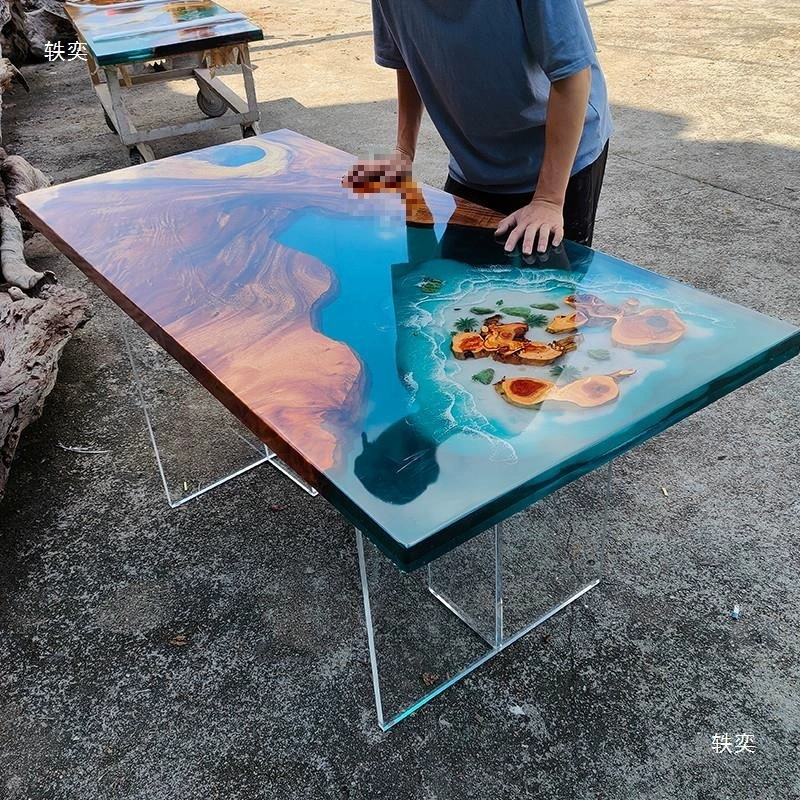 环氧树脂河流桌面实木大板海浪原木茶桌餐桌创意茶几茶台整板直销
